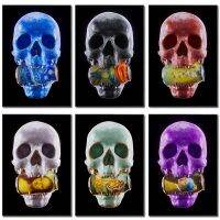 สีสันคลาสสิก Art Skull โปสเตอร์ภาพวาดผ้าใบพิมพ์สำหรับบาร์,Club Wall Art ภาพโครงกระดูกตกแต่งบ้าน Aesthetic Cuadros