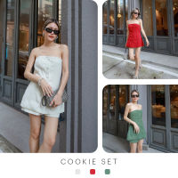 Cookie Set - ชุดเซ็ทเกาะอก มาพร้อมกางเกงขาสั้น หลังสม๊อคยางยืด มีซับในทั้งเสื้อและกางเกง - ชุดเซท 2 ชิ้น ผญ