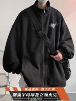 ♀□ Waffle jacket mens spring and autumn letter print summer style versatile personality high street student fashion brand stand collar jacket