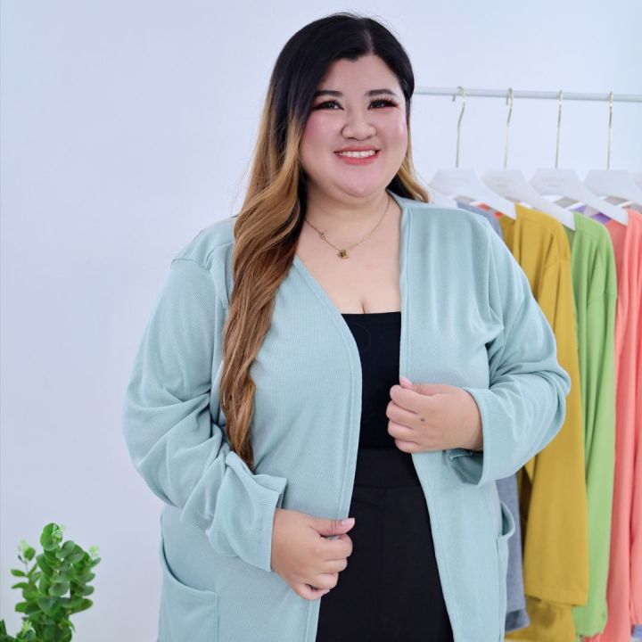 เสื้อคลุมทรงเบสิคสไตล์เกาหลีสีพื้น-เสื้อกันหนาวไหมพรม-คนอ้วน-ผู้หญิง-ไซส์ใหญ่a590