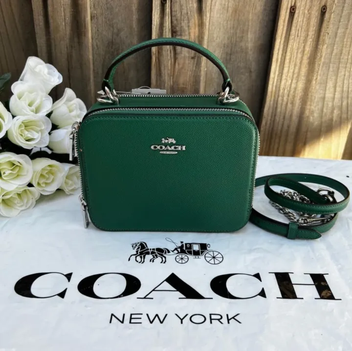 Coach C2872 Box Double Zip Crossbody Bag in Green Crossgrain Leather ...