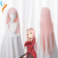 อะนิเมะมาใหม่ที่รักใน FRANXX 02ศูนย์สอง100เซนติเมตรยาวสีชมพูสังเคราะห์ผมเครื่องแต่งกายคอสเพลย์วิกผมวิกผมหมวก