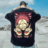 เสื้อยืดอะนิเมะฮาราจูกุตลก Ryomen Sukuna เสื้อยืดพิมพ์ลาย Jujutsu Kaisen เสื้อแขนสั้นพิมพ์ลายเสื้อสวมศีรษะของขวัญ