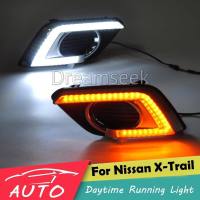 Dreamseek DRLสำหรับNissan X-Trail 2014 2015 2016 LEDรถยนต์กลางวันวิ่งไฟขับรถตัดหมอกวันโคมไฟแสงกลางวันพร้อมไฟเลี้ยว