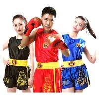 เสื้อยืดลายมังกรสำหรับ MMA มวยผู้ชายผู้หญิงกางเกงขาสั้นลายแบบไทยเครื่องแบบมวยเตะใส่ออกกำลังกายวูซูกางเกงสำหรับต่อสู้ชุดเสื้อผ้าดีโอ