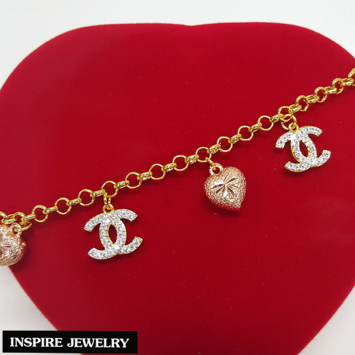 inspire-jewelry-สร้อยข้อมือ-ประดับเพชรcz-และห้อยหัวใจ-pink-gold-สวยหรู-ตัวเรือนหุ้มทอง-24k-สามารถปรับขนาดได้-และขนาดสูงสุด-18-cm-พร้อมกล่องกำไลหรู