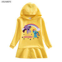 AISAMEFEใหม่ฤดูใบไม้ผลิฤดูร้อนเสื้อผ้าเด็กน่ารักการ์ตูนRainbow Little Horseเสื้อกันหนาวแขนยาวชุดเจ้าหญิงแฟชั่นสไตล์1-7ปีกระโปรงมีจีบ