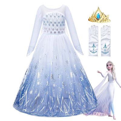 Children Snow Queen Dress Kids Party Flower&nbsp;Anna Elsa Costume Girls Princess Wedding Clothes Christmas White Dress 3-10 Years