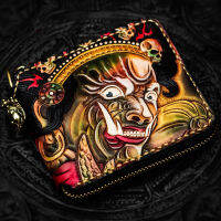 Hand-Made สั้น Mahakala กระเป๋าสตางค์กระเป๋าผู้หญิงผู้ชายคลัทช์หนังดำขำผักบางกระเป๋าสตางค์ผู้ถือบัตรของขวัญวันเกิด