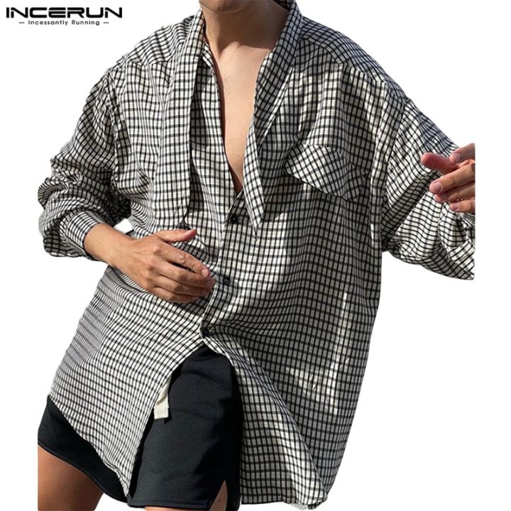 incerun-เสื้อเชิ้ตแขนยาวลําลอง-ลายสก๊อต-ทรงหลวม-สไตล์ฮิปปี้-สําหรับผู้ชาย-912