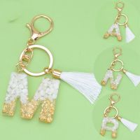 White Tassel Letter Key Ring Imitation Crystal Drop Glue Pendant Accessories European and American Popular Hanging Ornaments