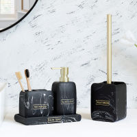 Bathroom Accessory Sets Lotion Dispenser Toothbrush Holder Tray Toilet Brush Holder Marble Look Counter Top Restroom Decor Stuff