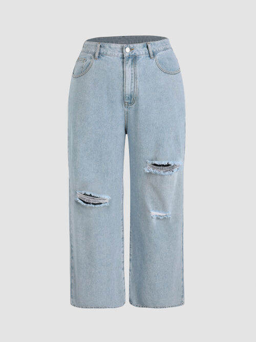 Cider Curve & Plus Denim Basic Ripped Pocket Jeans Lazada PH
