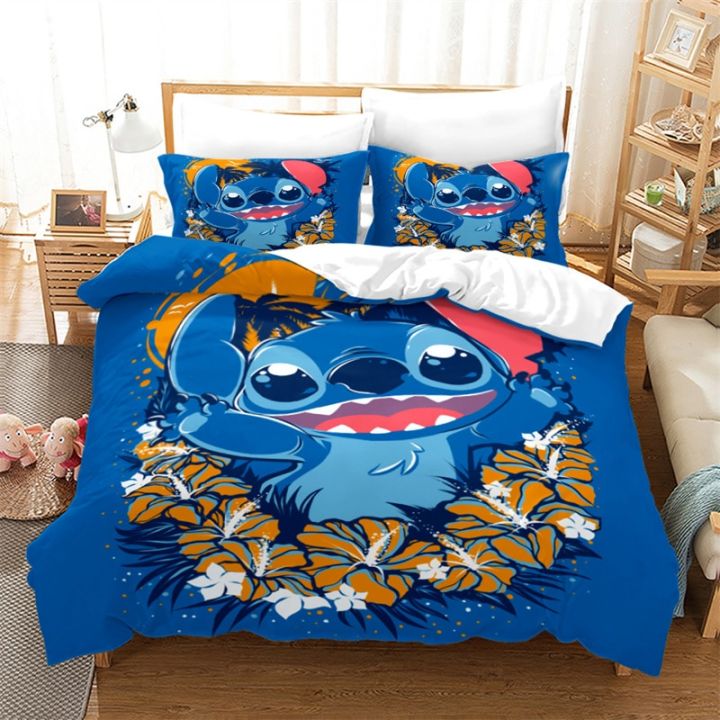 ชุดเตียงลาย-stitch-ผ้าคลุมเตียงการ์ตูนเตียงควีนแบบเดี่ยวคู่ผ้าปูเตียงขนาดคิงส์ไซด์ชุดเครื่องนอนสำหรับห้องนอนเด็กผู้ชาย