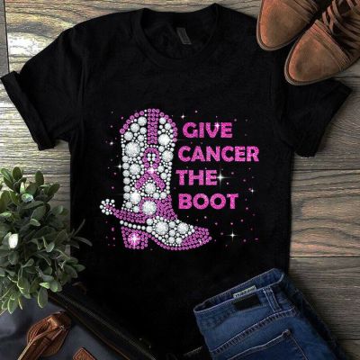 Cool Summer Give Cancer The Boot Breast Cancer Awareness Pink Ribbon Mens TShirt  E6WI
