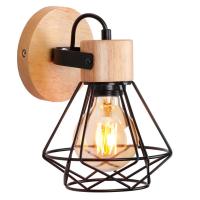 Loft American Iron โคมไฟติดผนังไม้โคมไฟ Vintage Cage Guard Sconce Loft โคมไฟโคมไฟโมเดิร์นในร่มโคมไฟติดผนัง *