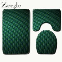 【PPQ Home Life Museum】 Zeegle 3Pcs Bath Mat Set Bathroom Geometric Pattern Toilet Rug Non Slip Shower Mat Pedestal Shower Rug Toilet Seat Cover Mat