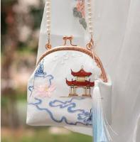 【CW】 2022 new original Ming Hanfu bag hand Messenger Chinese Ancient Style Embroidered tassel small square Bag