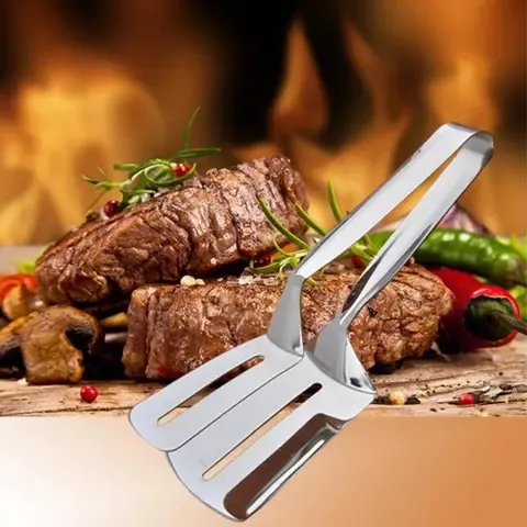 1pc Steak Clamps, 3-in-1 Cooking Tong, Double Sided Spatula,  Multifunctional Stainless Steel Food Flipping Spatula Tongs Clip for  Beefsteak Bread Hamburger BBQ Meats Pizza Pies Bread Fish