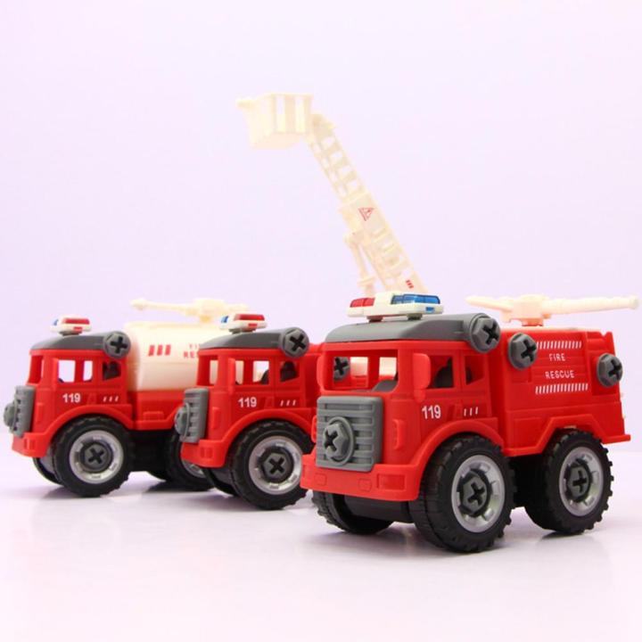 childrenworld-boys-4pcs-diy-assemble-disassemble-fire-truck-car-screw-nuts-model-kids-car-toy-birthday-gift