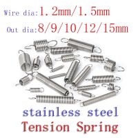 304 Stainless Steel O Hook Tension Cylindroid Helical Pullback Extension Tension Coil Spring Wire Diameter  1.2mm 1.5mm Coil Springs