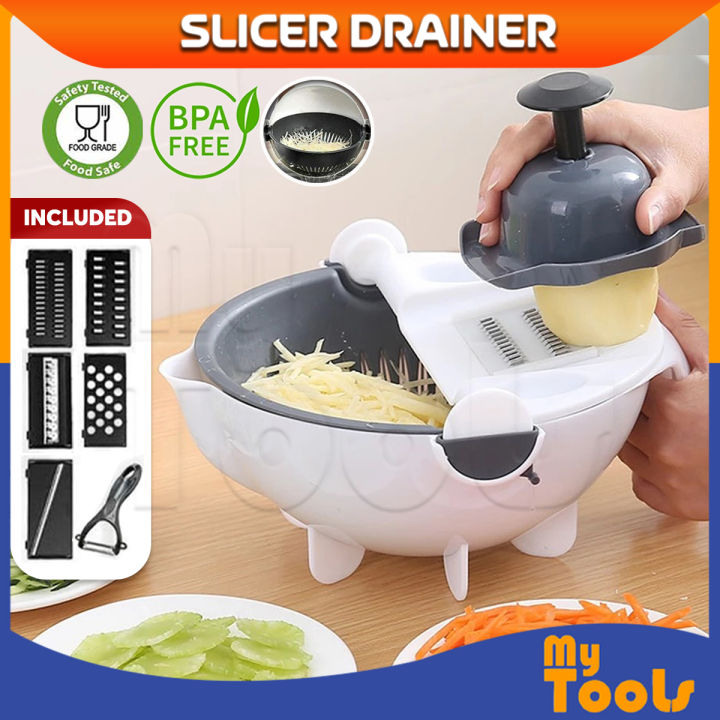 Multi Manual Slicer Rotate Vegetable Cutter With Drain Basket