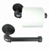 Black Iron Pipe Toilet Paper Holder Industrial Retro Style Toilet Paper Holders Wall Mount Roller Holder for Bathroom Hotel Use Toilet Roll Holders