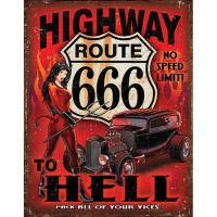 Wall Décor tin sign spot stocks Route 666 Highway to Hell -，size：20X 30cm