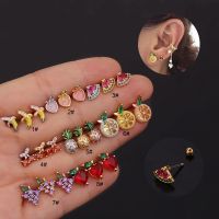 1Pc 20g Stainless Steel Multicolor Cz Fruit Cartilage Stud Earring Trendy Cute Screw Back Tragus Conch Lobe Ear Piercing Jewelry