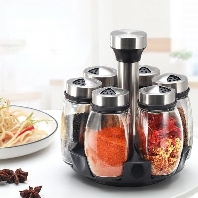 hotx【DT】 Spice Jar Glass Organizer Pepper Shakers Flavor Seasoning Rack Bottle Holder Flavouring Tanks Shelf 1