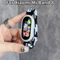 สายรัดและเคสสำหรับ Xiaomi Mi Band 8ไนลอนถักสายนาฬิกาข้อมือป้องกันที่ครอบสำหรับ Xiaomi สายรัด8 MiBand 8สีข้อมือเคส TPU