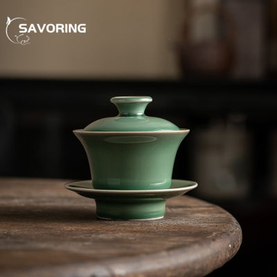 150มิลลิลิตรย้อนยุคศิลาดล Sancai ชาหม้ออบจีนโบราณเซรามิกฝาชามชาทำ soperas ขนาดใหญ่ Gaiwan gon.g Fu กรองชุดกาน้ำชา