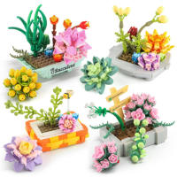 Fun Plants Succulents Flower Potted Building Blocks Toys Building Bricks Kit Flower Assembled Creative Decorative Ornament famous