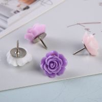 MOGII 16pcs/Box Cute Rose Flower Drawing Pins Decorative Thumbtacks Cork Board Push Pins for Office School Supplies Clips Pins Tacks