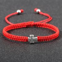 Trendy Jesus Cross Bracelets For Men Couples Handmade Red Rope Lucky Weave Prayer Bracelets Women Yoga Meditation Jewelry Homme Charms and Charm Brace