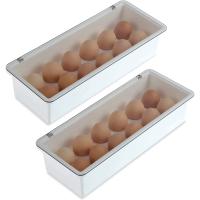 2 Pack Egg Holder for Refrigerator, 12 Grid Plastic Egg Storage Container, Refrigerator Organizer Bins with Lids