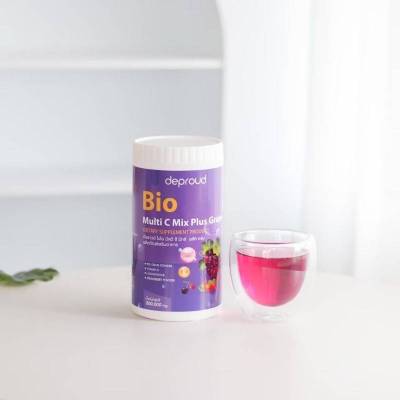 (500กรัม ถังใหญ่) วิตามินซีสด Deproud Bio Multi C Mix Plus Grape  สีม่วง รสองุ่น  ถังใหญ่สุดคุ้ม 500 กรัม