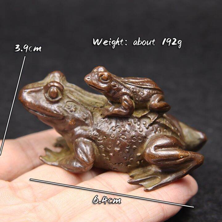 antique-copper-toad-mother-child-figurines-miniatures-tea-pets-desktop-ornaments-animal-frog-small-statue-lucky-home-decorations