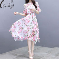 Floral Dresses For Women Party Elastic Wiast Temperament Short Sleeve Bodycon Dress  Streetwear Chiffon Print Fairy Dress