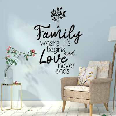 Vinyl wall decals Family where life begins and love never ends home living room decoration stickers