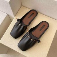 ✟❅ Baotou half slippers women summer wear lazy flat bottom Muller sandals and slippers plus size 41 42 womens shoes