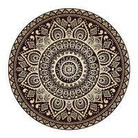 European Luxurious Round Area Rug Pad Vintage Mandala Lotus Flower Print Bedside Carpet Non-Slip Circle Floor Mat