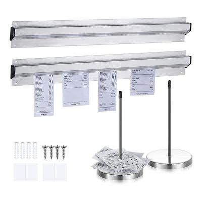 4Pcs Ticket Holder Set Slide Check Rack and Steel Receipt Holder Ticket Stabber for Restaurant Ticket Rail for Cafes Pub Office