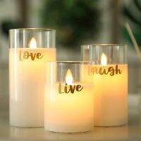 3Pcs Flameless Glass Candles Set Pillars Flickering Candles Button Battery Powered  LED Electronic Candle Lamp For Home Decor