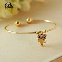 Ellastore lady Owl Faux Opal Gold Plated Cuff Opening Bangle