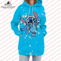 เสื้อสเวตเชิ้ตพิมพ์ลาย3D ของผู้หญิงดิสนีย์ Lilo Stitch แฟชั่นฤดูใบไม้ผลิเสื้อฮู้ดอนิเมะเสื้อฮู้ดสูงฮาราจูกุทรงหลวมสำหรับผู้หญิงฤดูใบไม้ร่วง