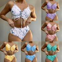 hotx 【cw】 tie die women bikini set bralette knot front style lady swimwear outfit swimsuit