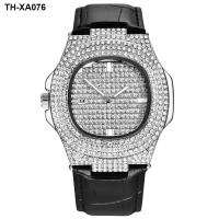 Mens Watch Fashion Leather Luxury Brand Diamond Quartz Watch