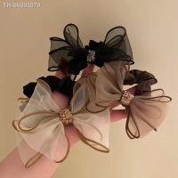 ⊕❁ Fashion Elegant Organza Ribbon Hair Bow Satin Rhinestone Elastic Hair Ties Sweet Bowknot Hair Band Ponytail Rubber Band Headwear