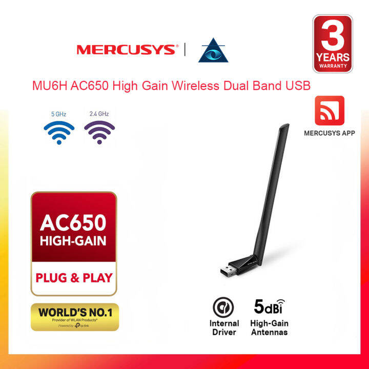 Mercusys MU6H AC650 High Gain Wireless Dual Band USB Adapter | Lazada
